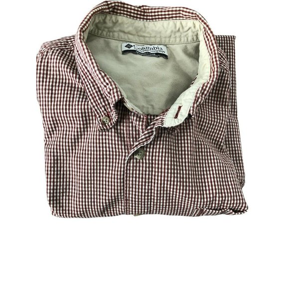 Columbia Button Down Shirt Mens Large Maroon Checked Long Sleeves Plaid Top - Picture 9 of 10